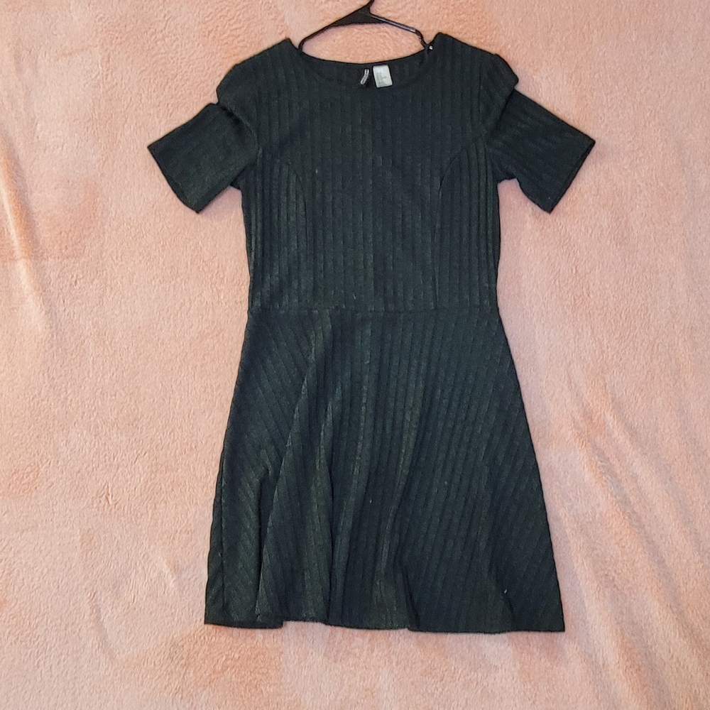 Dark Green Ribbed Short Sleeve Dress